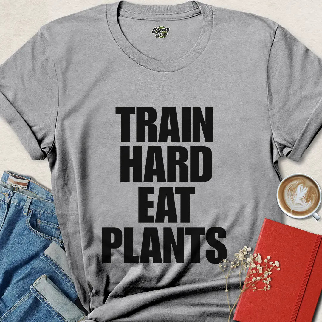 Train Hard Eat Plants Tee – Vegan Fitness Apparel for Eco Athletes