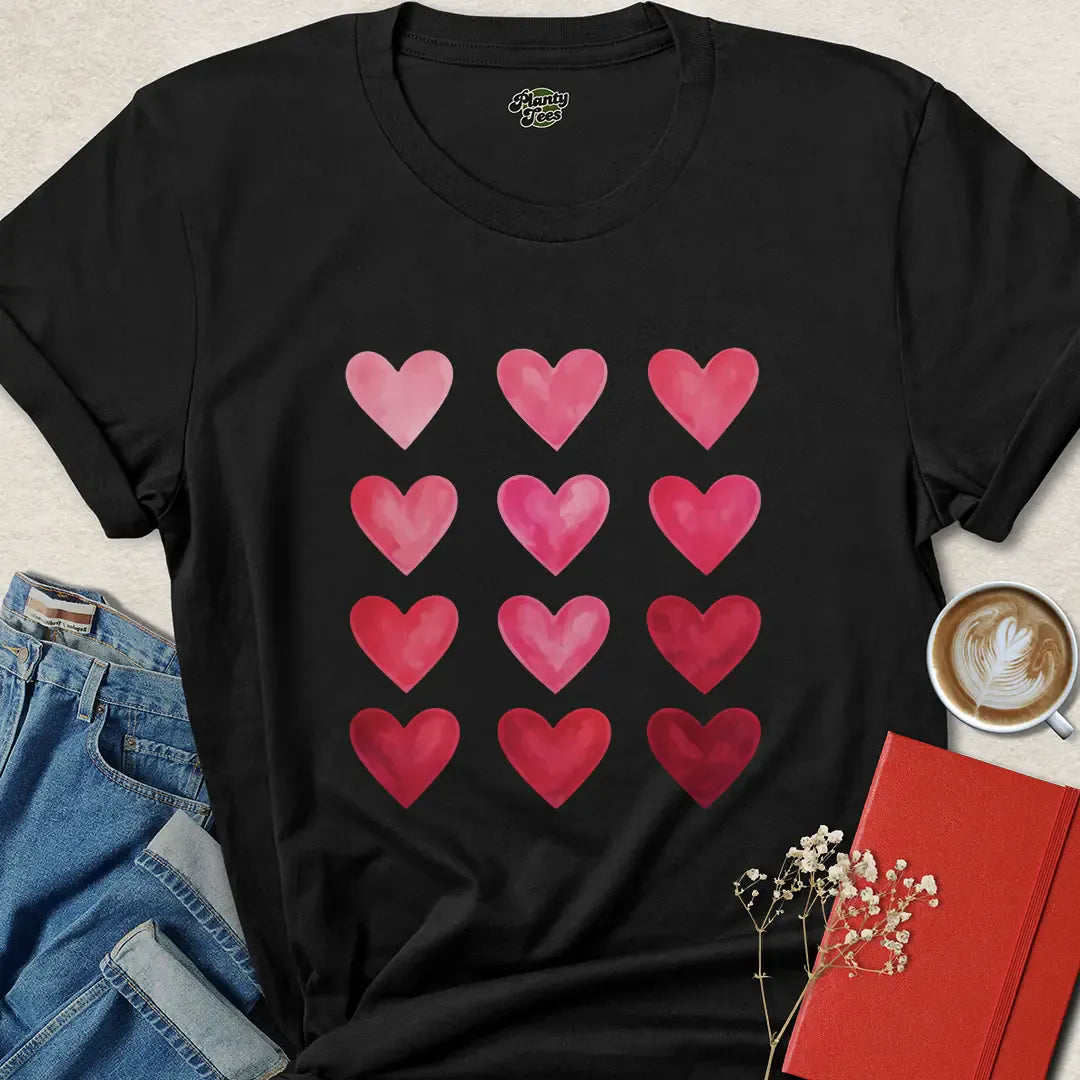 Gradient Heart Shirt – Cute Valentine’s Day Tee with Pink & Red Hearts | Vegan & Eco-Friendly | Shop Now