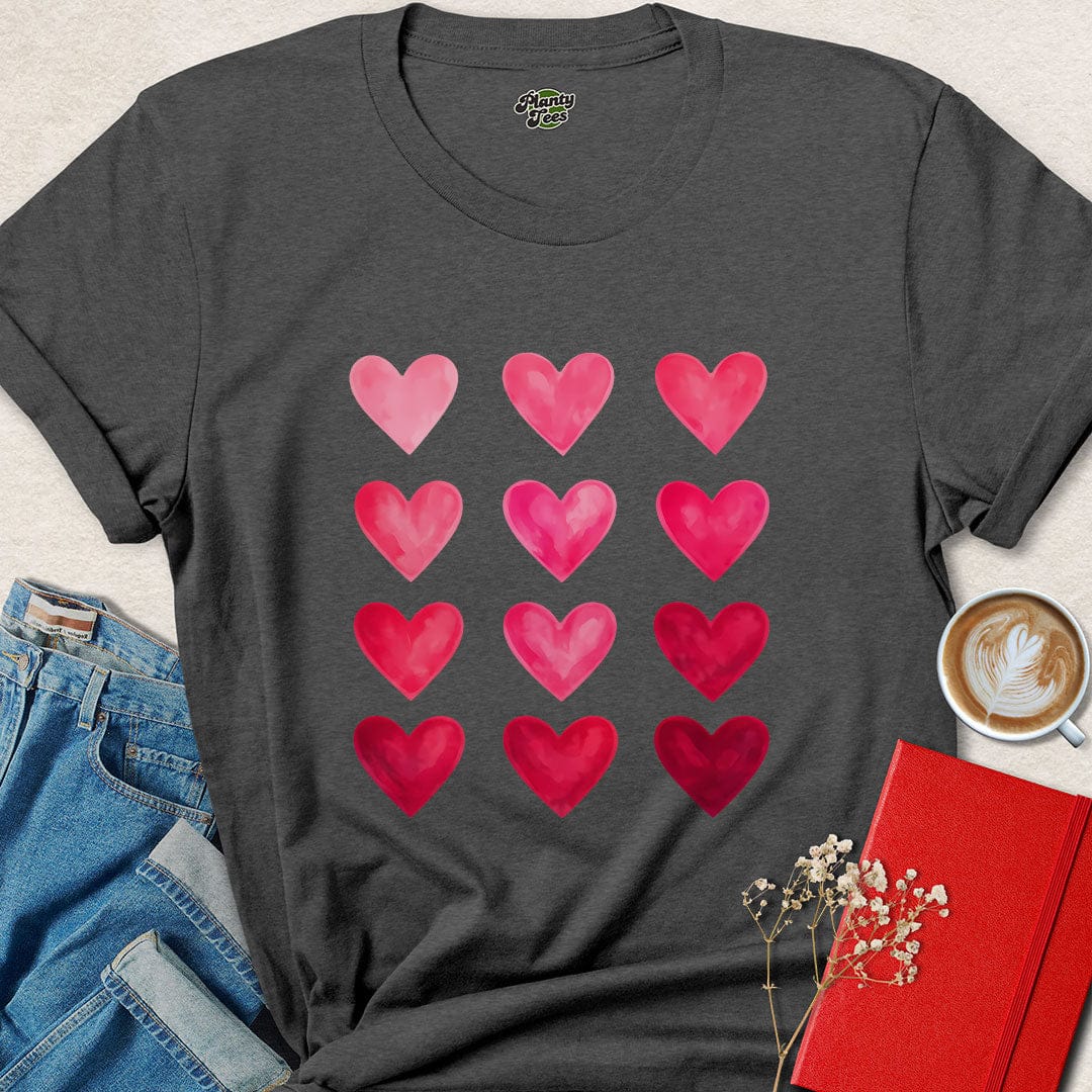 Gradient Heart Shirt – Cute Valentine’s Day Tee with Pink & Red Hearts | Vegan & Eco-Friendly | Shop Now