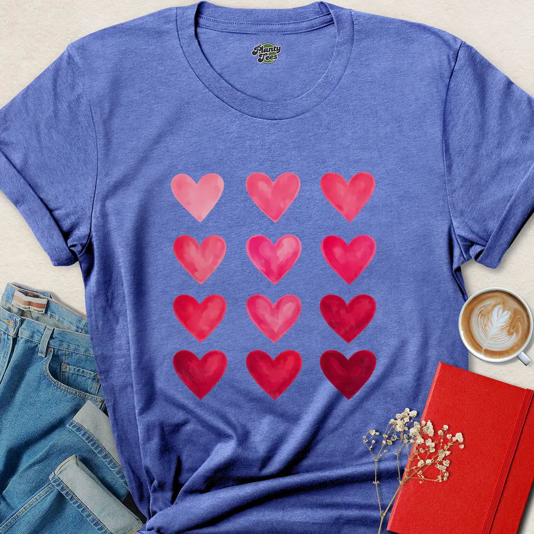 Gradient Heart Shirt – Cute Valentine’s Day Tee with Pink & Red Hearts | Vegan & Eco-Friendly | Shop Now