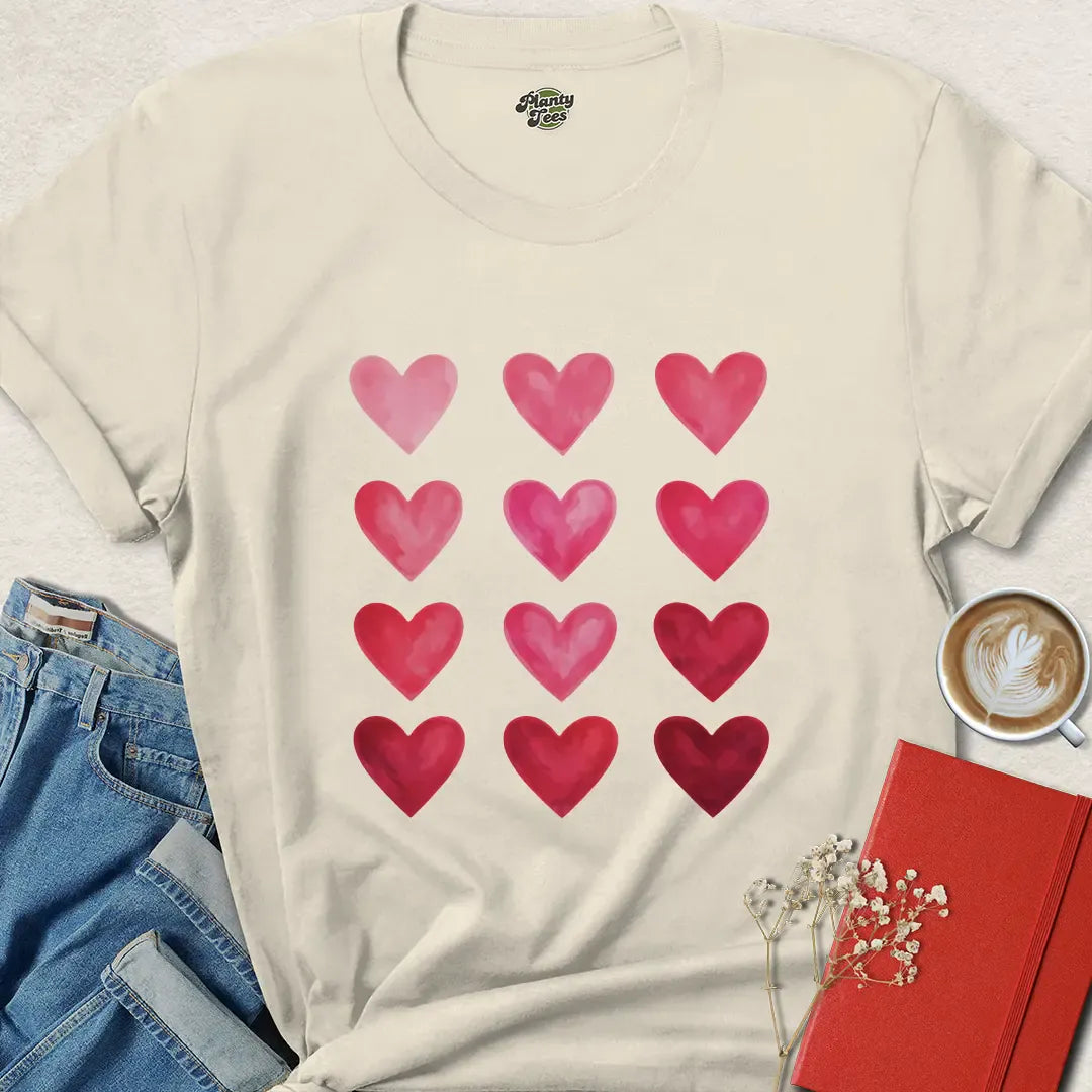 Gradient Heart Shirt – Cute Valentine’s Day Tee with Pink & Red Hearts | Vegan & Eco-Friendly | Shop Now