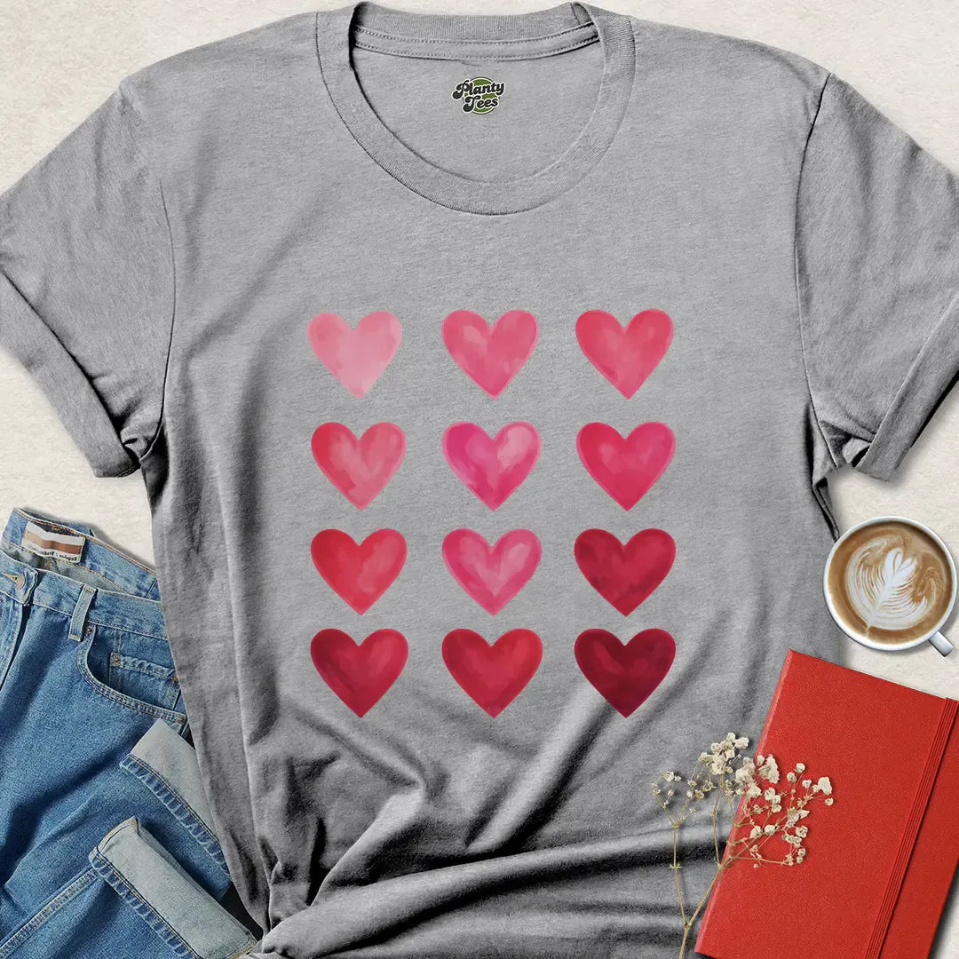 Gradient Heart Shirt – Cute Valentine’s Day Tee with Pink & Red Hearts | Vegan & Eco-Friendly | Shop Now