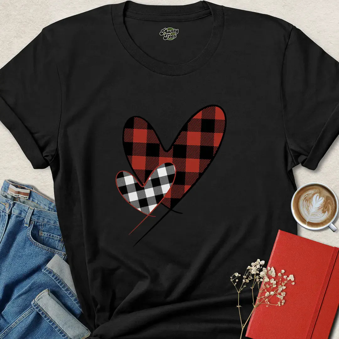 Buffalo Plaid Double Heart Valentine Shirt – Vegan Rustic Love Tee | Shop Now