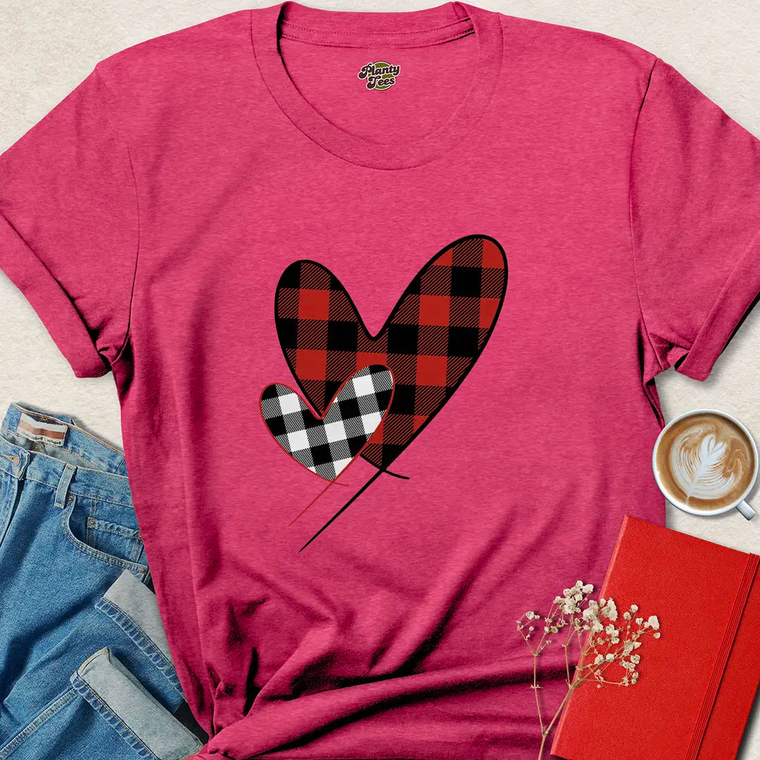 Buffalo Plaid Double Heart Valentine Shirt – Vegan Rustic Love Tee | Shop Now