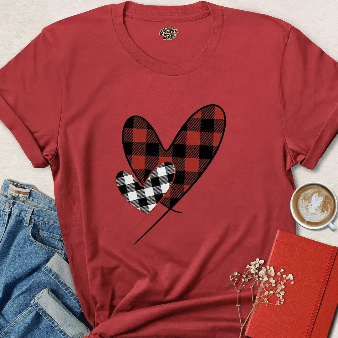 Buffalo Plaid Double Heart Valentine Shirt – Vegan Rustic Love Tee | Shop Now