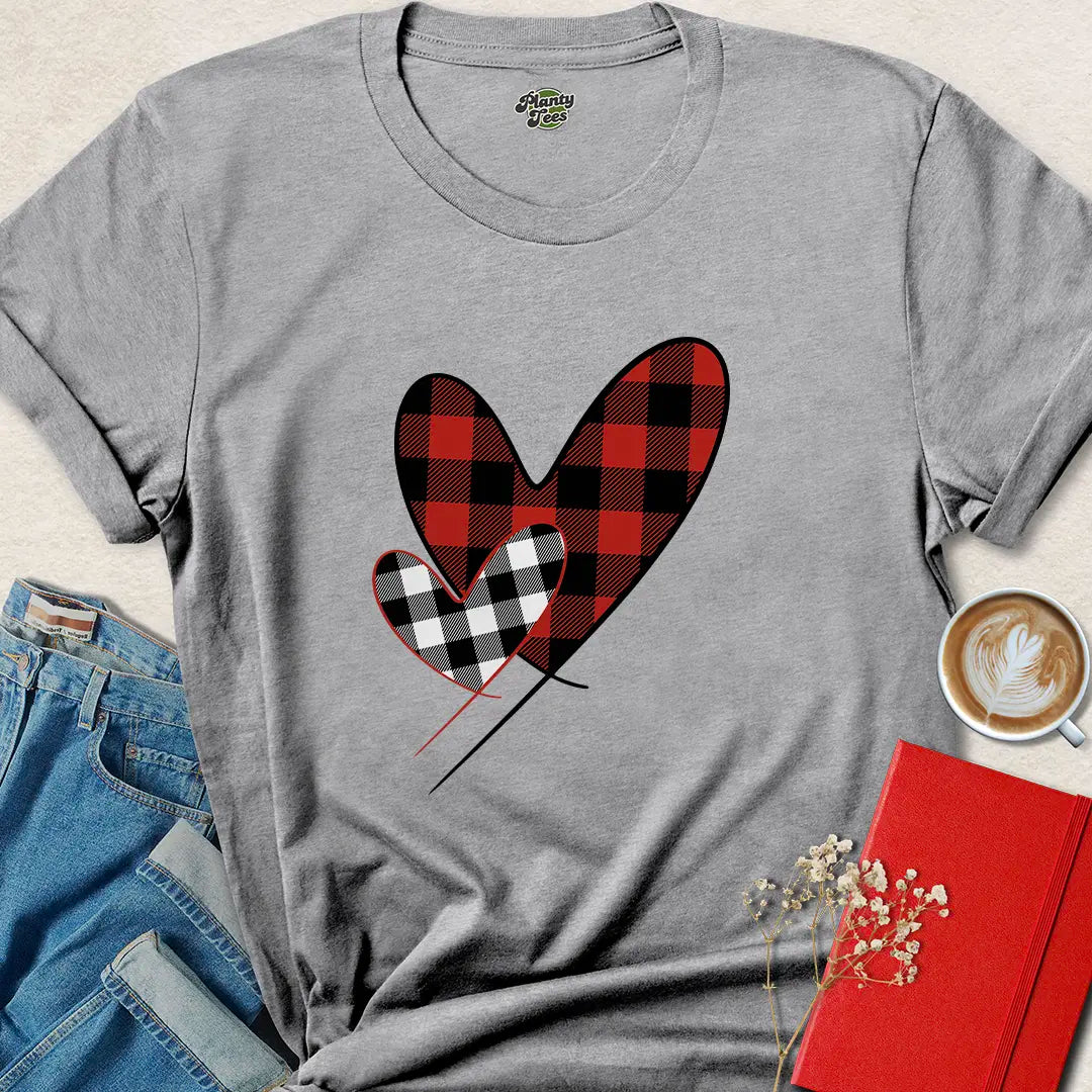 Buffalo Plaid Double Heart Valentine Shirt – Vegan Rustic Love Tee | Shop Now