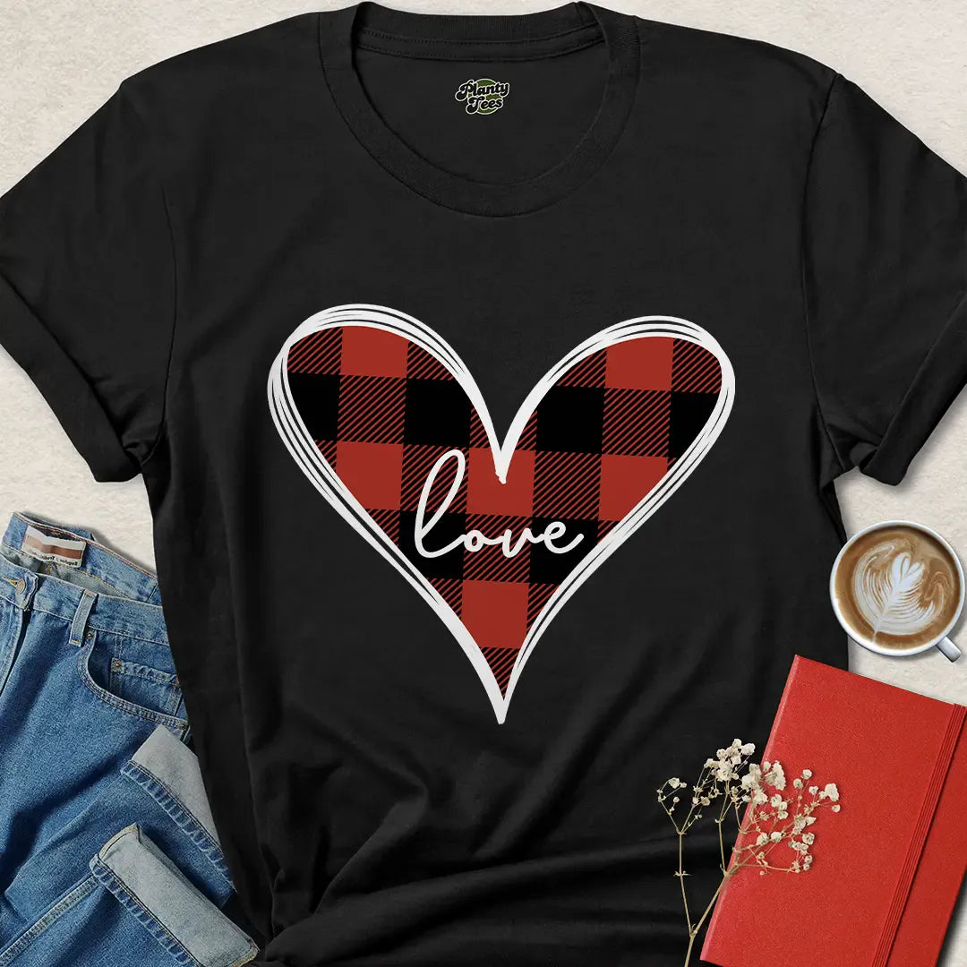 Buffalo Plaid Valentine’s Day Shirt – Vegan Love Tee for Ethical Gifting | Shop Now