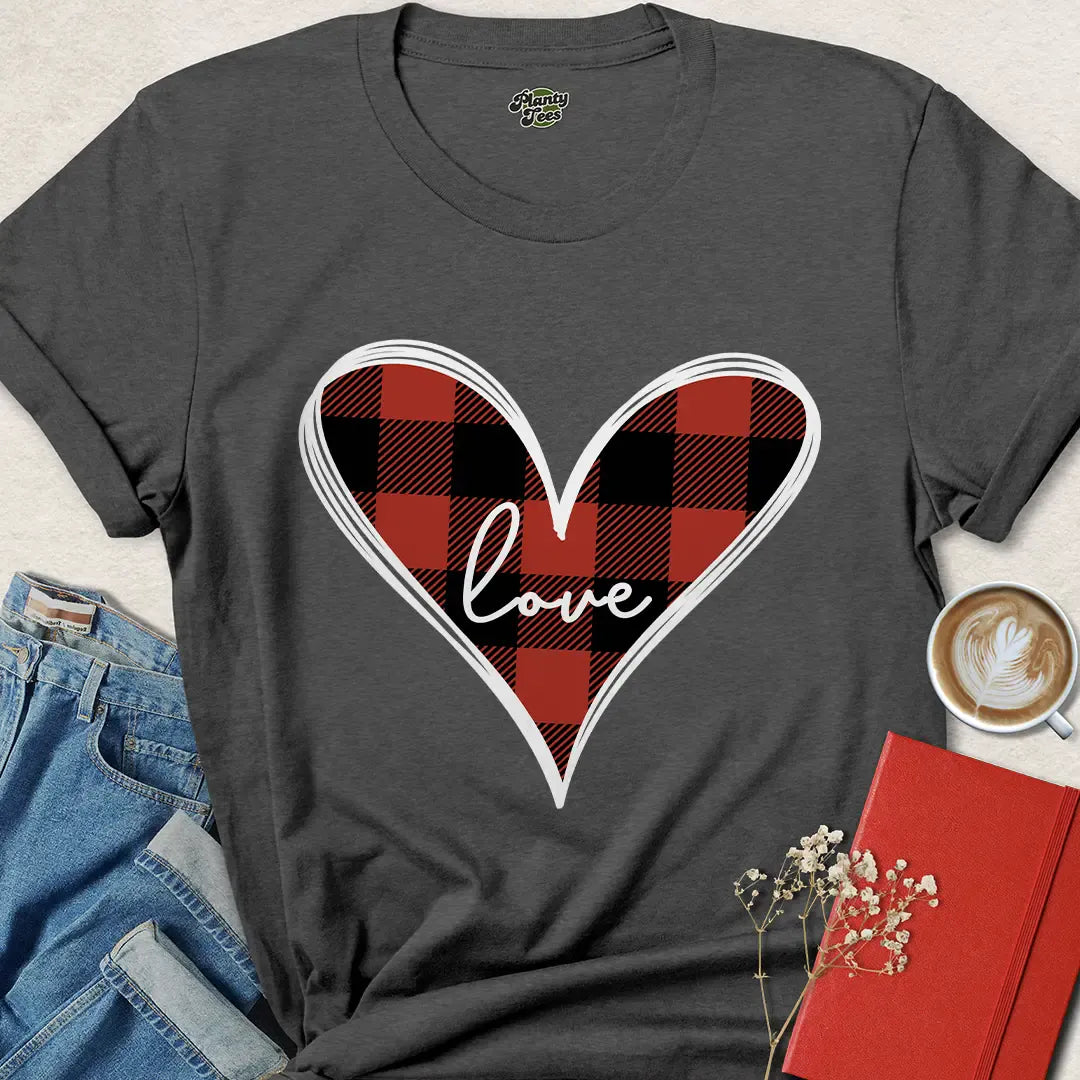 Buffalo Plaid Valentine’s Day Shirt – Vegan Love Tee for Ethical Gifting | Shop Now