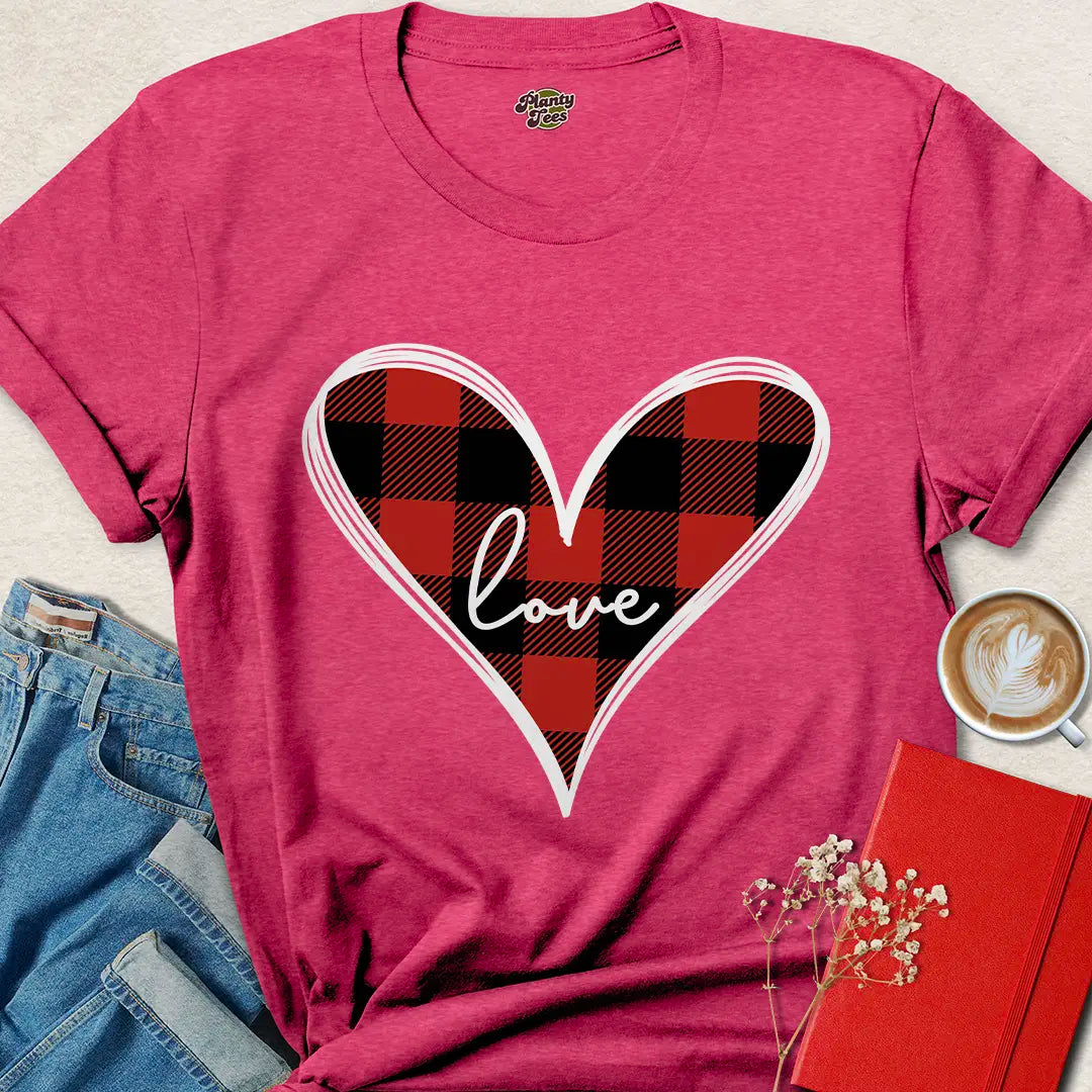 Buffalo Plaid Valentine’s Day Shirt – Vegan Love Tee for Ethical Gifting | Shop Now