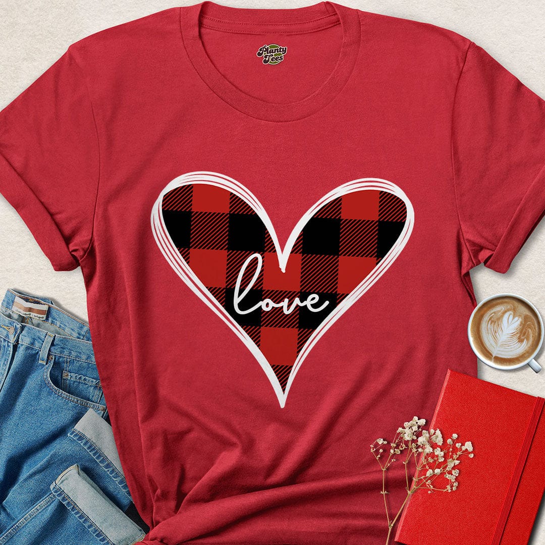 Buffalo Plaid Valentine’s Day Shirt – Vegan Love Tee for Ethical Gifting | Shop Now