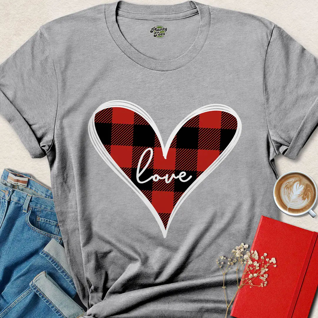 Buffalo Plaid Valentine’s Day Shirt – Vegan Love Tee for Ethical Gifting | Shop Now
