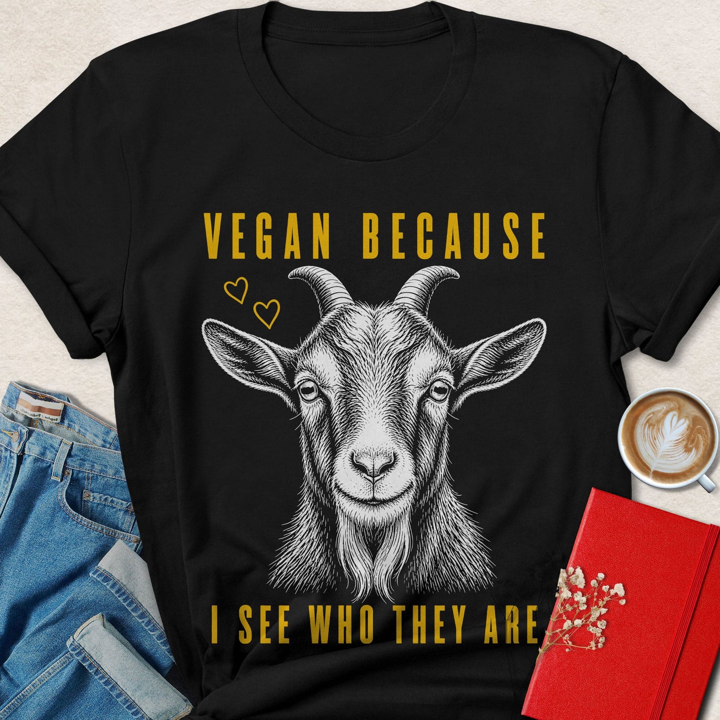 Vegan Because I See You Goat Sketch T-shirt