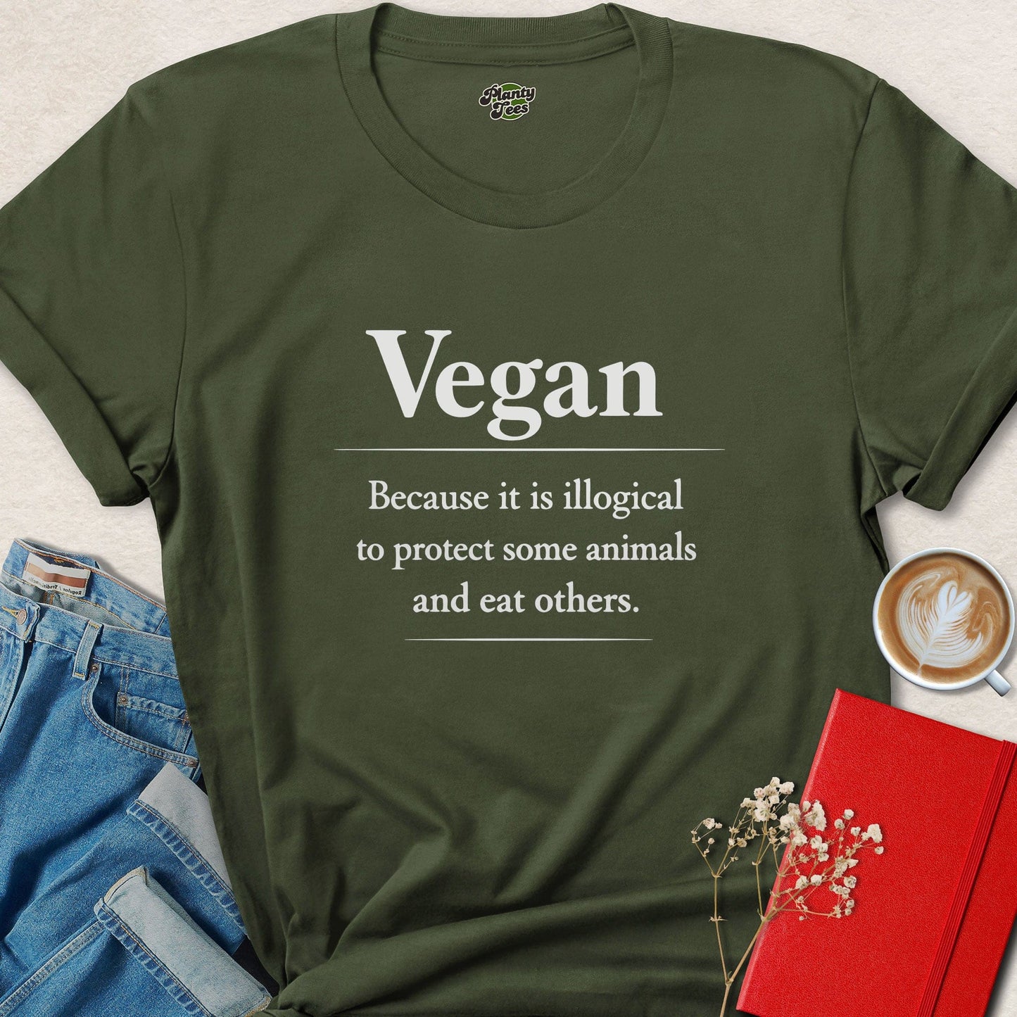 Vegan Statement T-Shirt - Vegan Because Protecting Some Animals and Eating Others Is Illogical