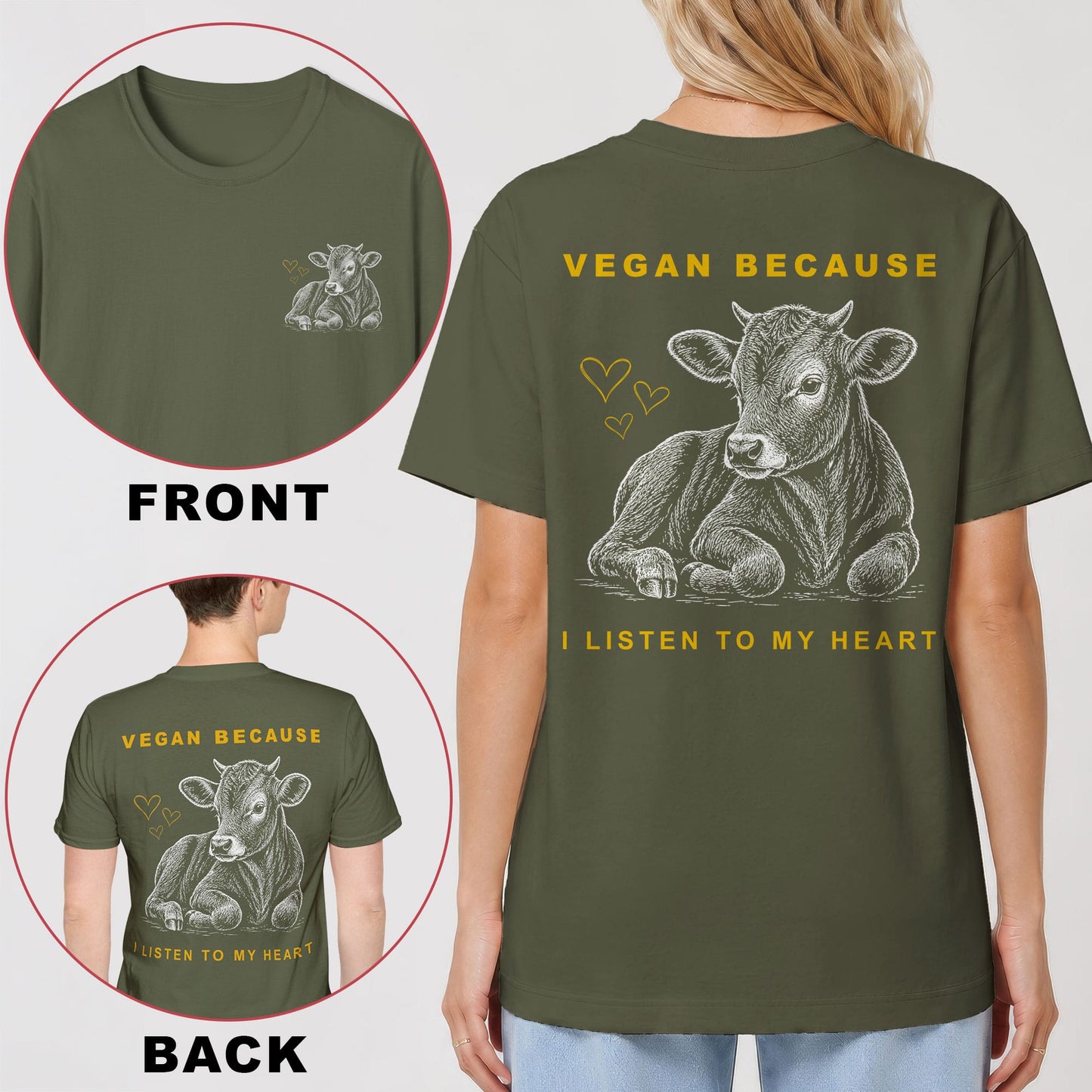 Vegan Because I Listen to My Heart Back Print T-Shirt