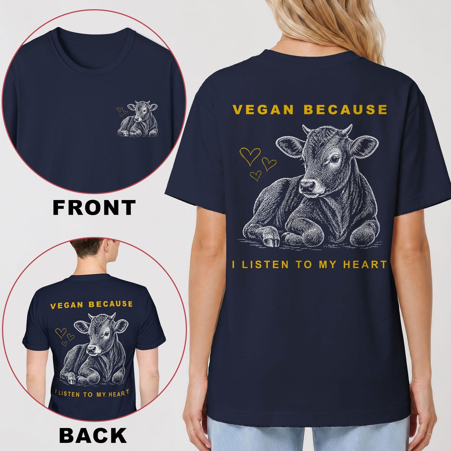 Vegan Because I Listen to My Heart Back Print T-Shirt