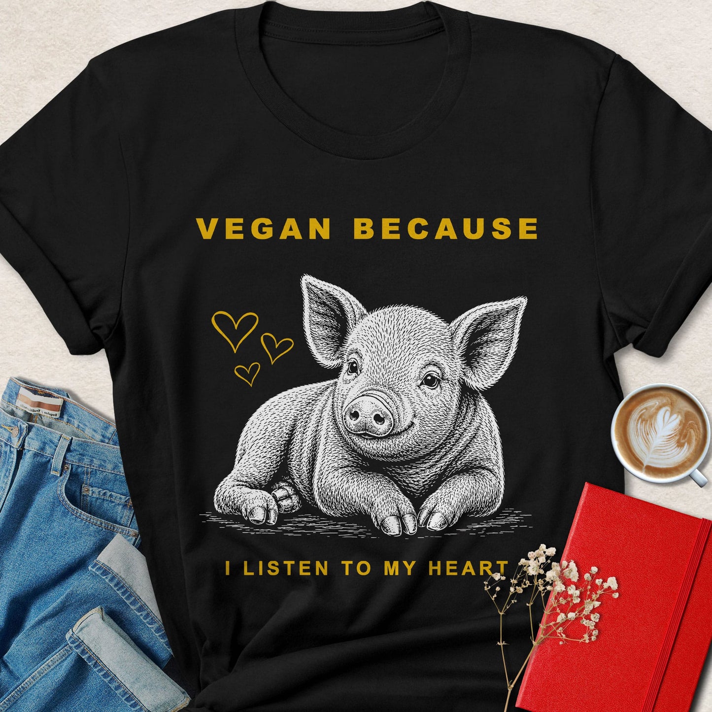 Vegan Because I Listen to My Heart Pig T-Shirt