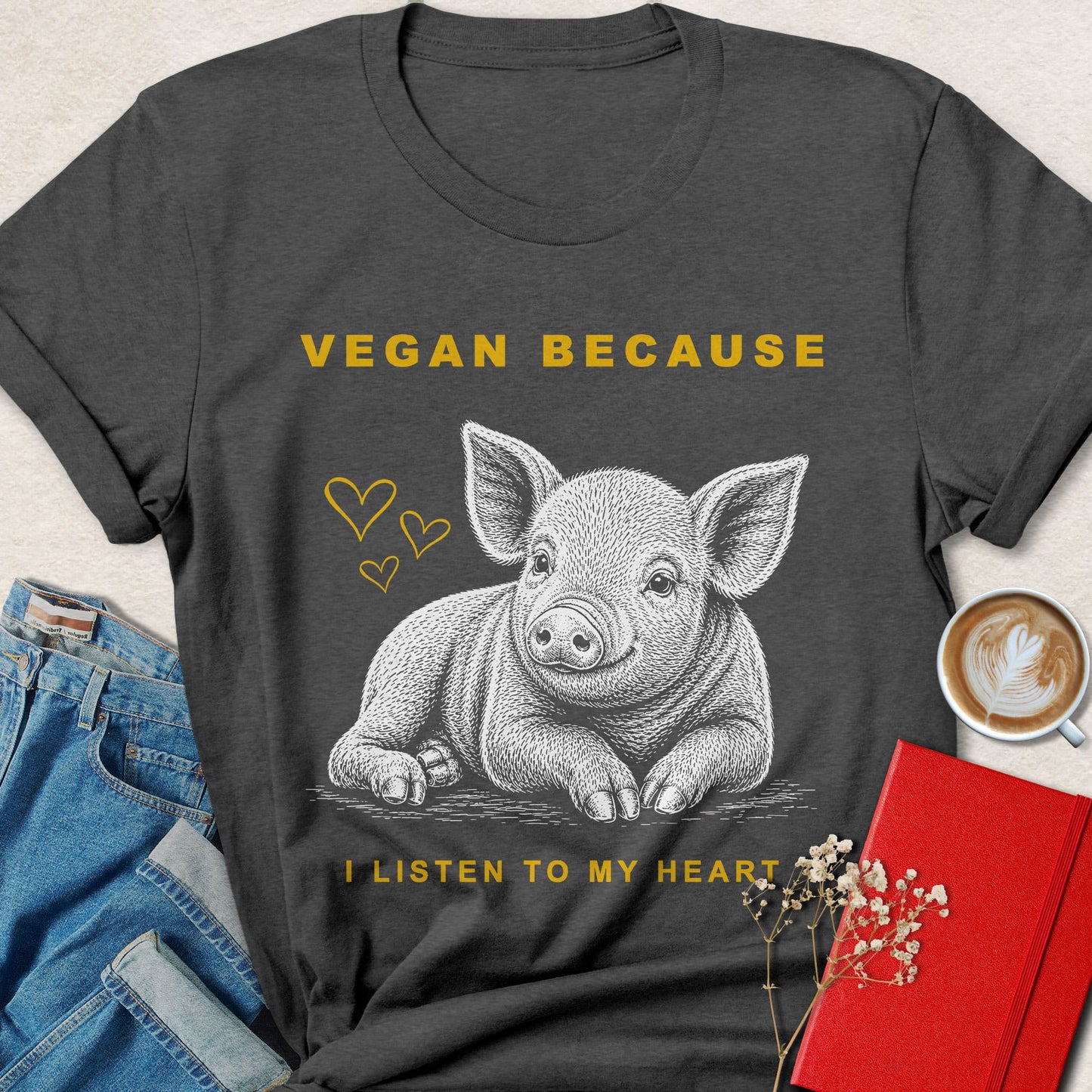 Vegan Because I Listen to My Heart Pig T-Shirt
