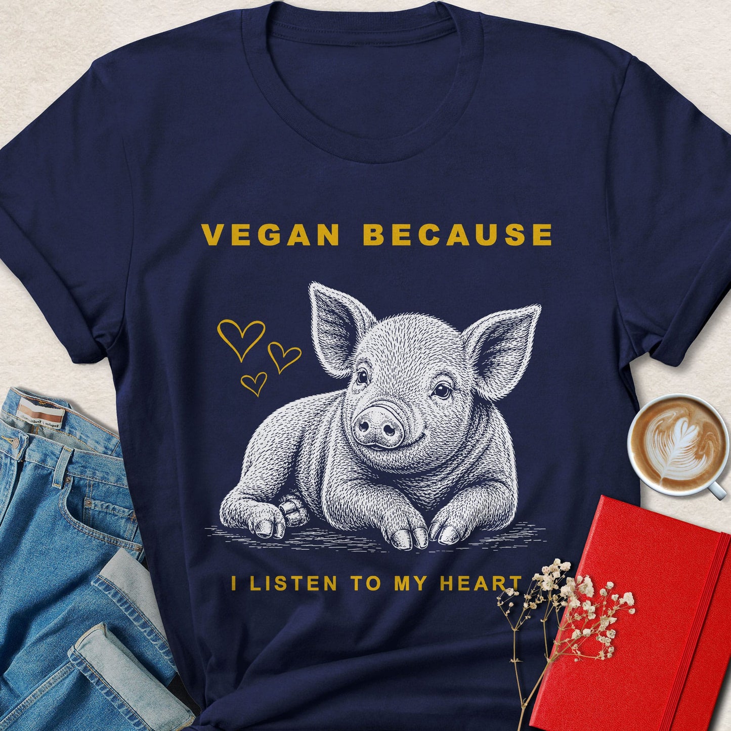 Vegan Because I Listen to My Heart Pig T-Shirt