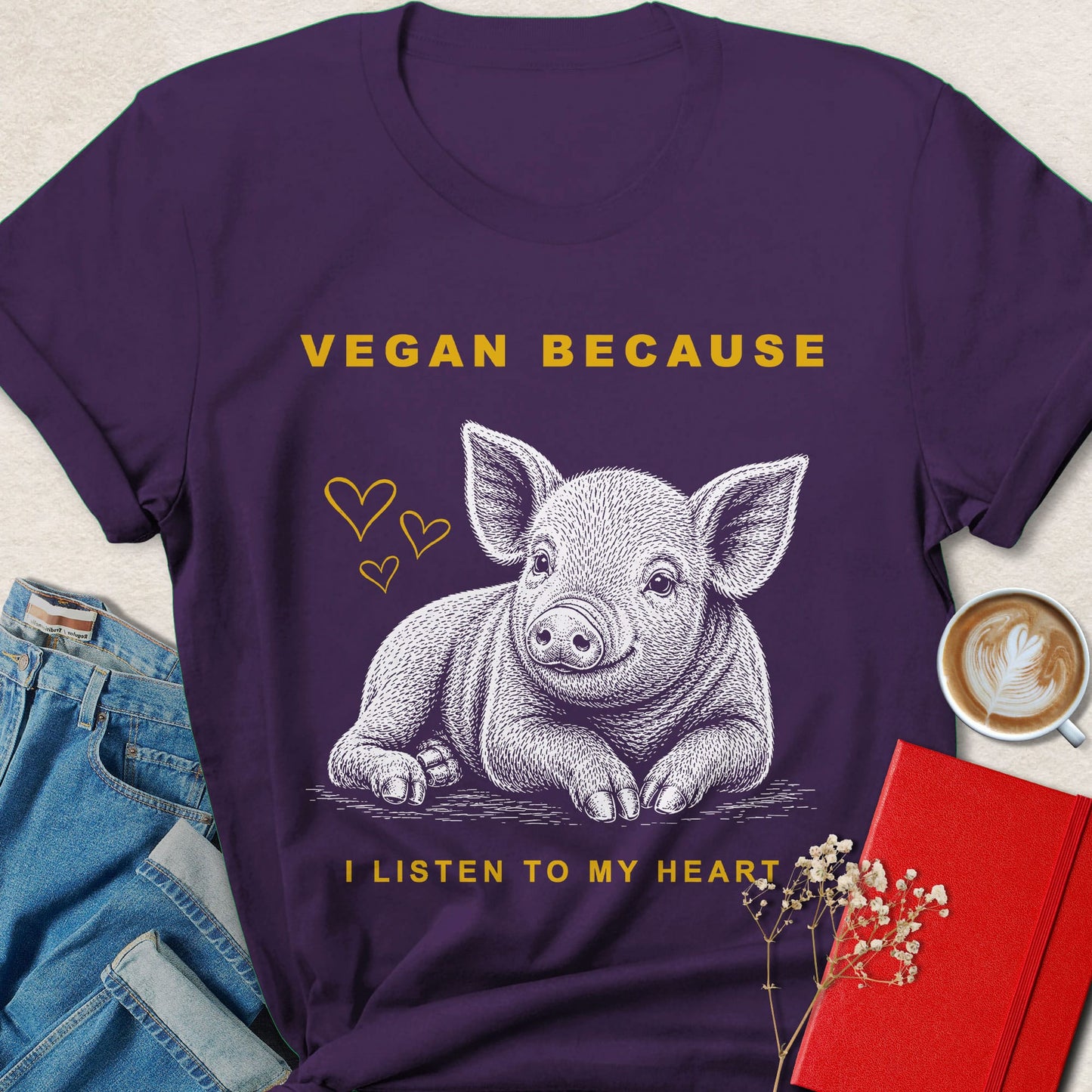 Vegan Because I Listen to My Heart Pig T-Shirt