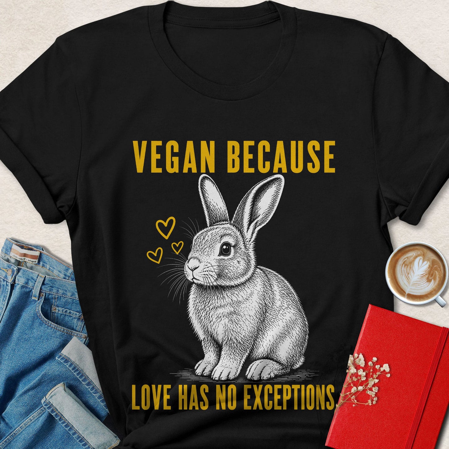 Vegan Because Rabbit Sketch T-shirt