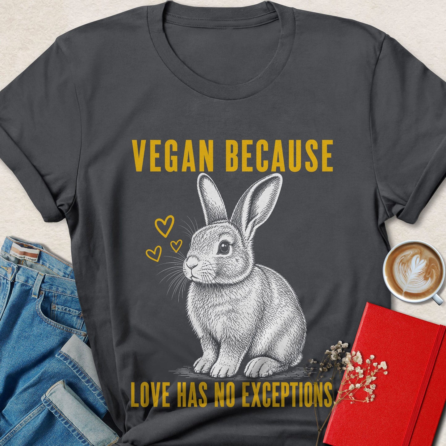 Vegan Because Rabbit Sketch T-shirt
