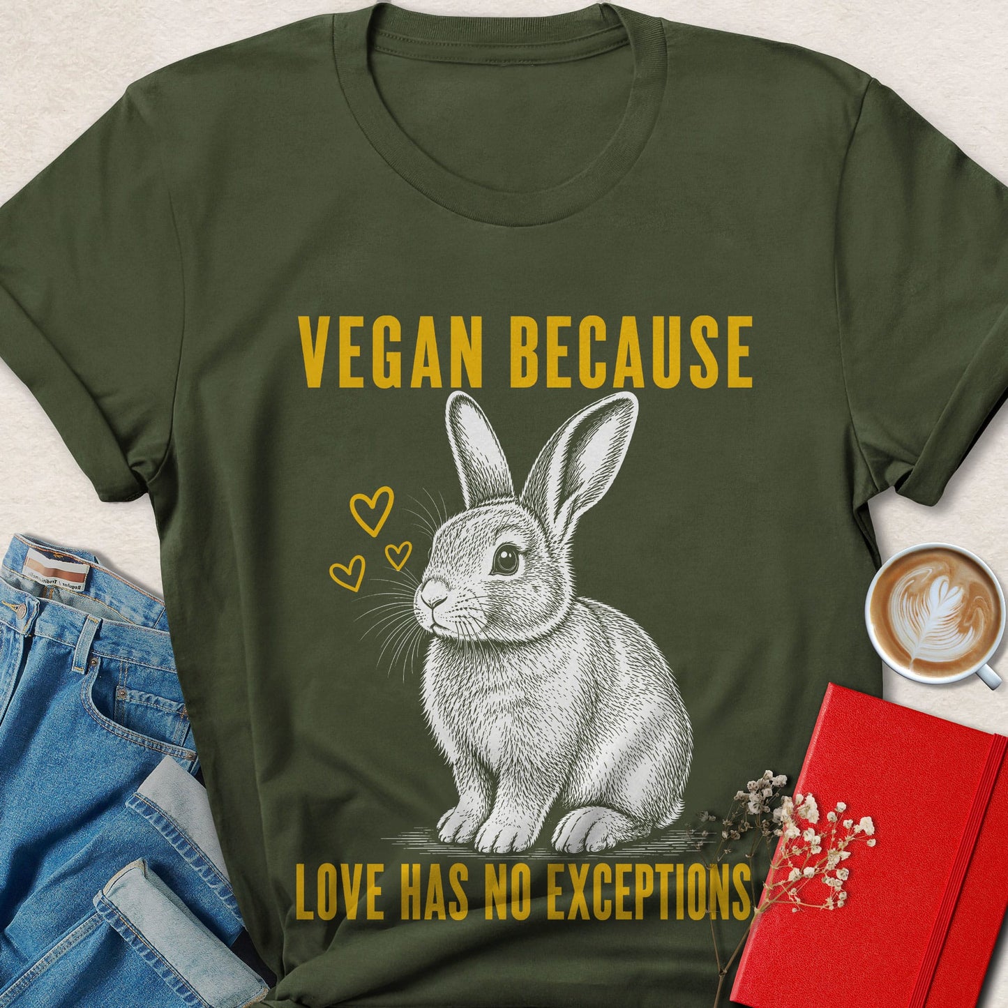 Vegan Because Rabbit Sketch T-shirt