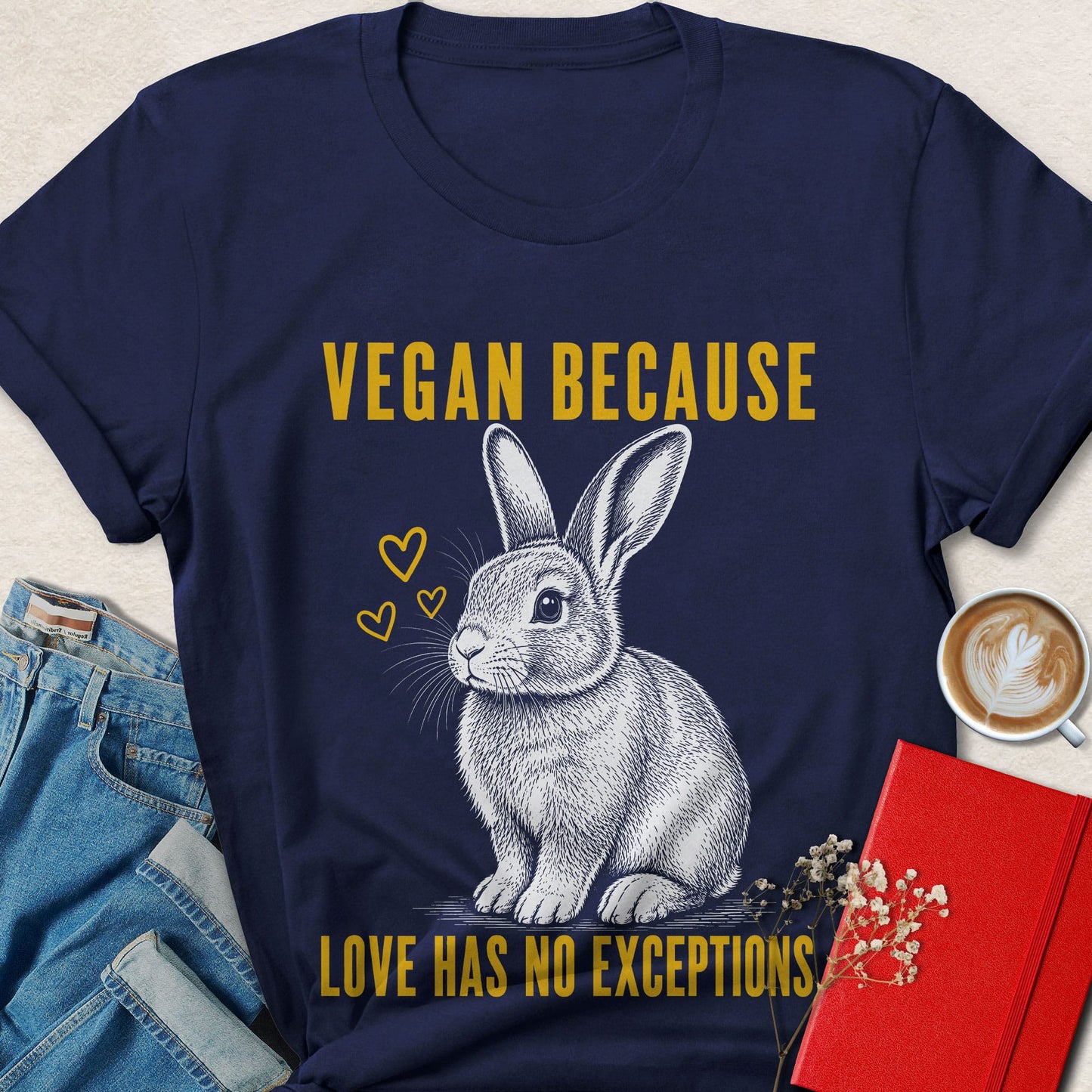 Vegan Because Rabbit Sketch T-shirt