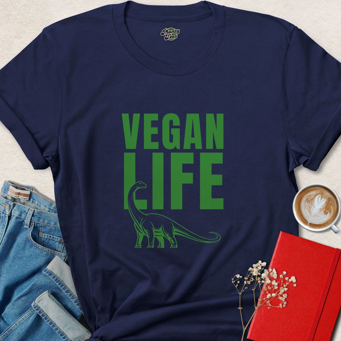 Vegan Life Dinosaur Shirt | Funny Plant Based Vegan Tee