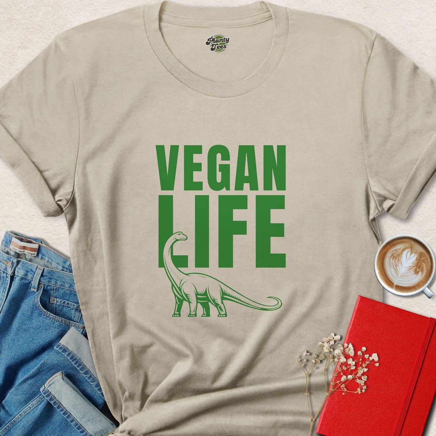 Vegan Life Dinosaur Shirt | Funny Plant Based Vegan Tee