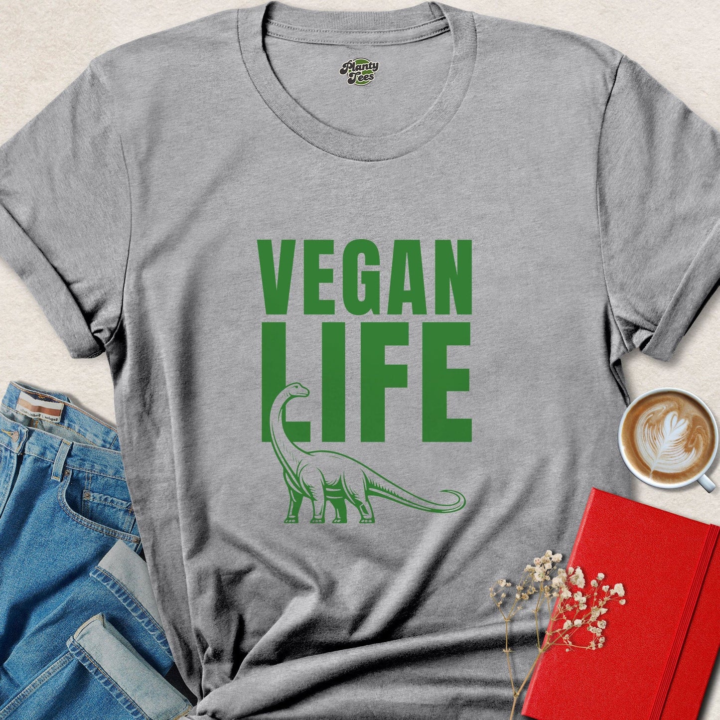 Vegan Life Dinosaur Shirt | Funny Plant Based Vegan Tee