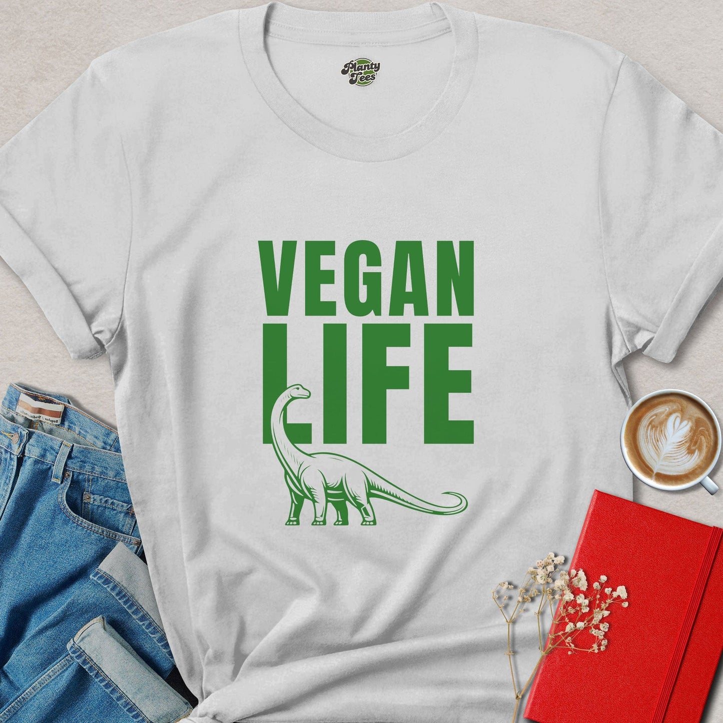 Vegan Life Dinosaur Shirt | Funny Plant Based Vegan Tee