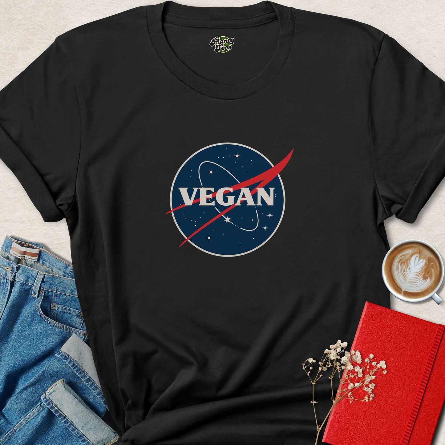 Vegan Space Logo Parody Plant Based Tee