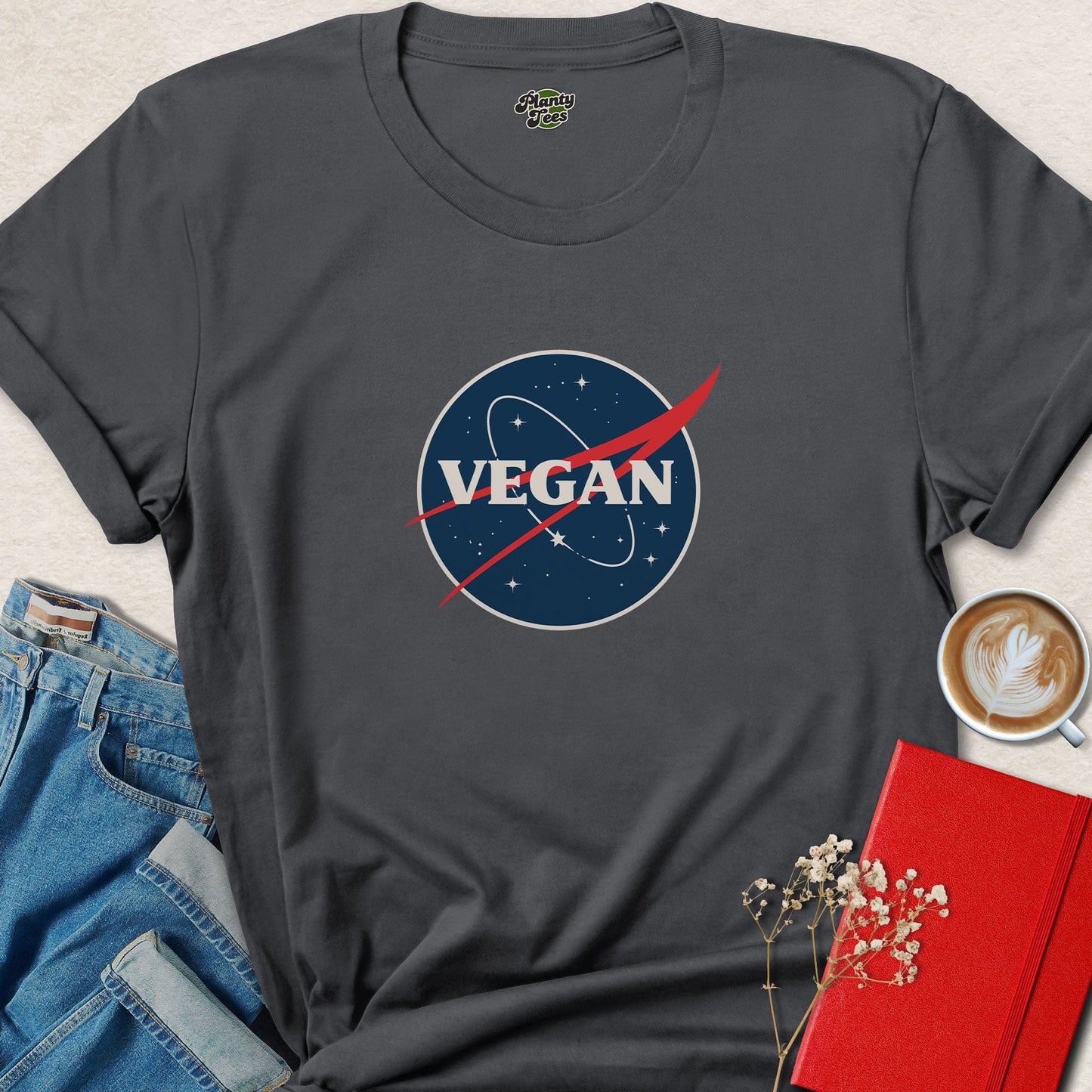 Vegan Space Logo Parody Plant Based Tee