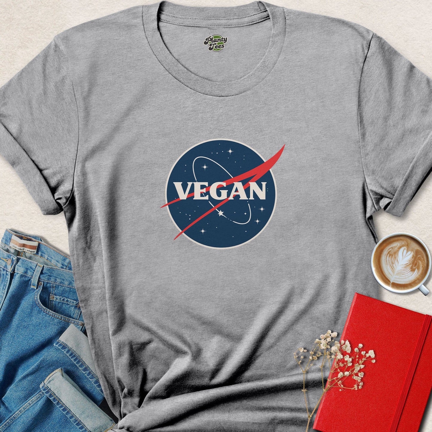 Vegan Space Logo Parody Plant Based Tee