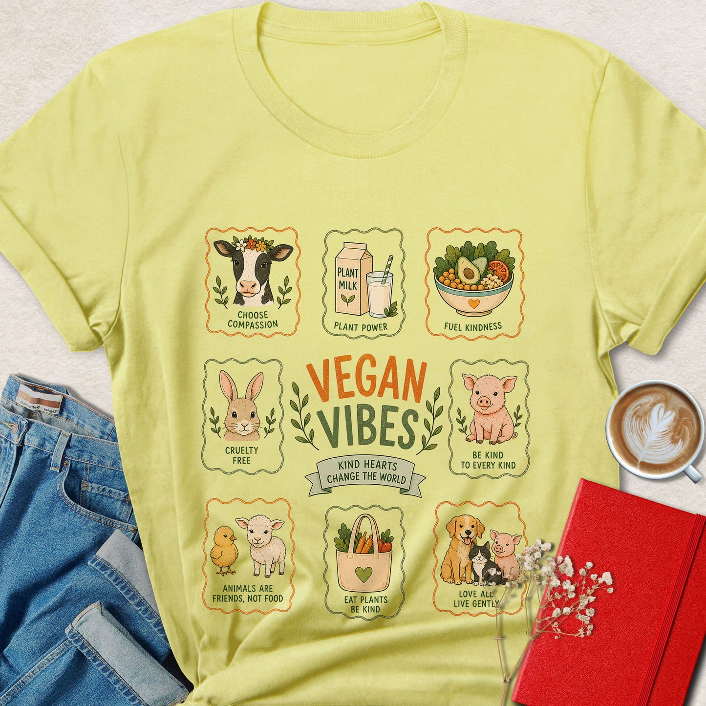 Vegan Vibes Cute Animal Rights T-Shirt