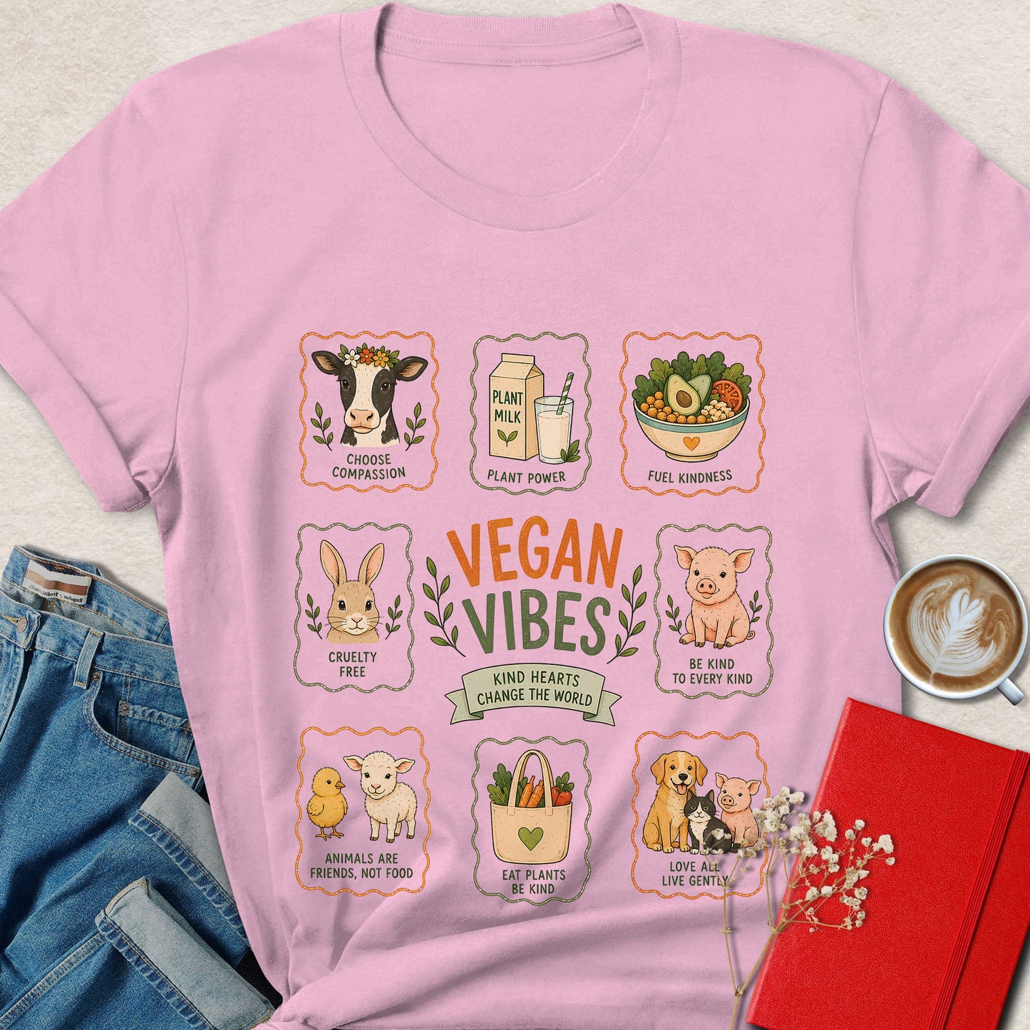 Vegan Vibes Cute Animal Rights T-Shirt