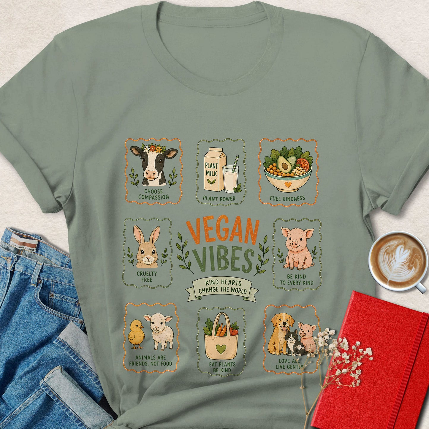 Vegan Vibes Cute Animal Rights T-Shirt