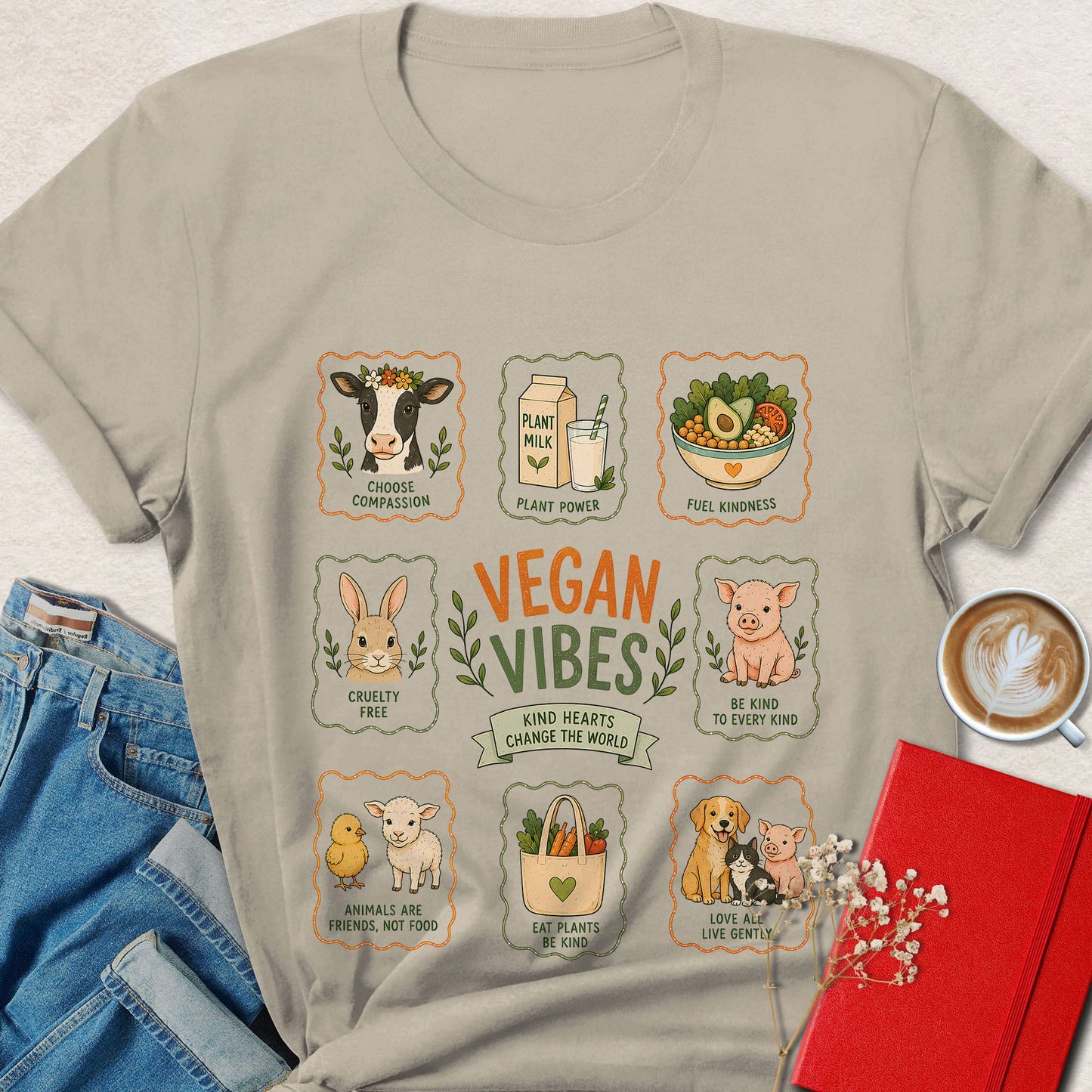 Vegan Vibes Cute Animal Rights T-Shirt