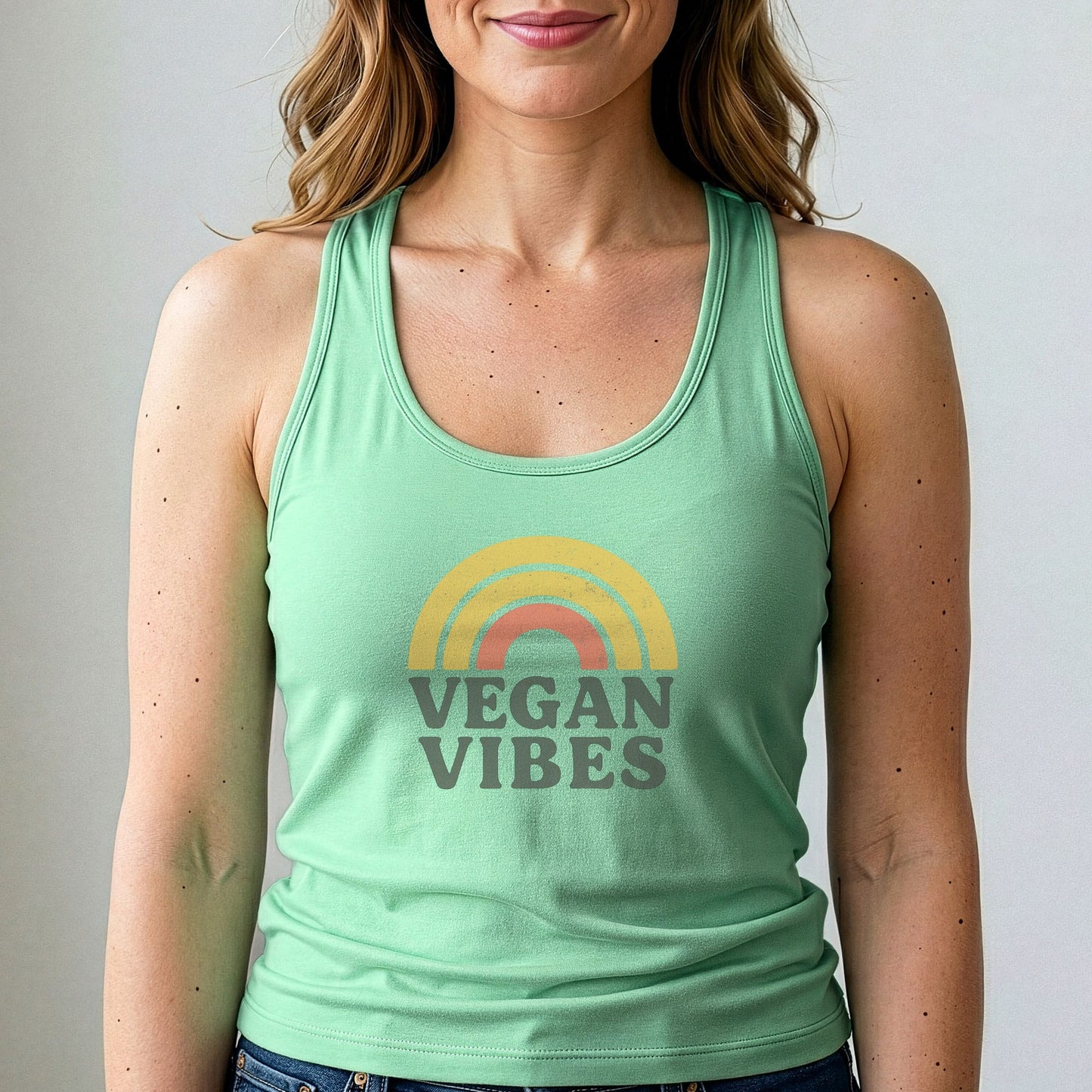 Vegan Vibes Tank Top Retro Rainbow Plant Based Shirt