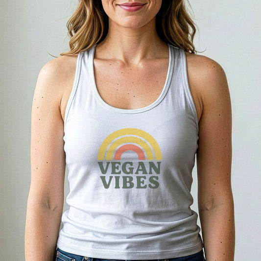 Vegan Vibes Tank Top Retro Rainbow Plant Based Shirt