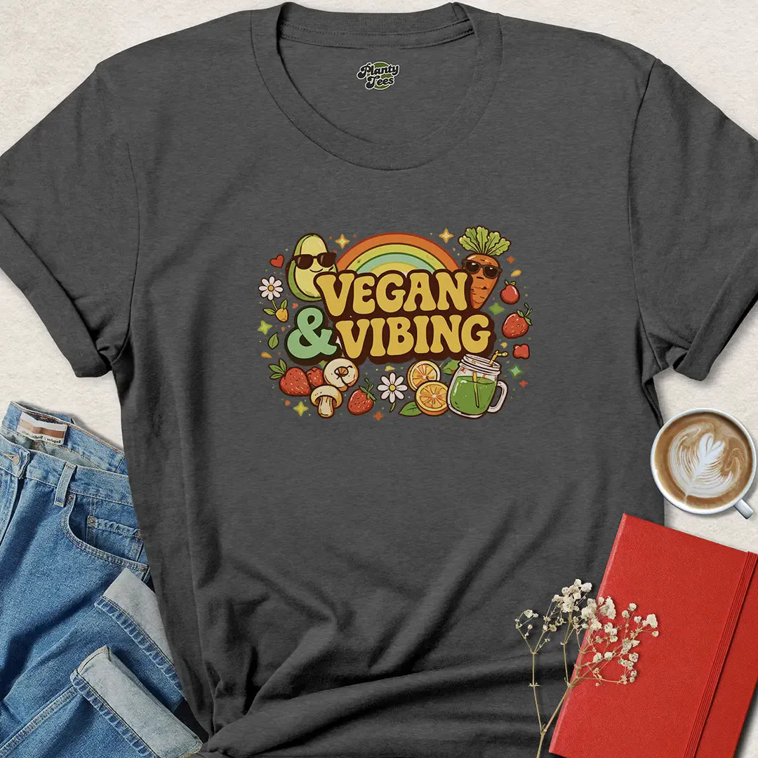 Vegan and Vibing Shirt – Fun Retro Plant-Based Tee for Happy Herbivores