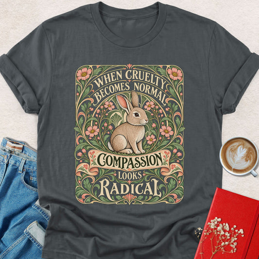Charcoal gray T-shirt with vintage rabbit graphic on front