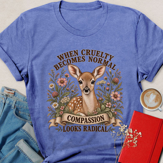 Heather royal short-sleeve t-shirt with doe and floral text graphic