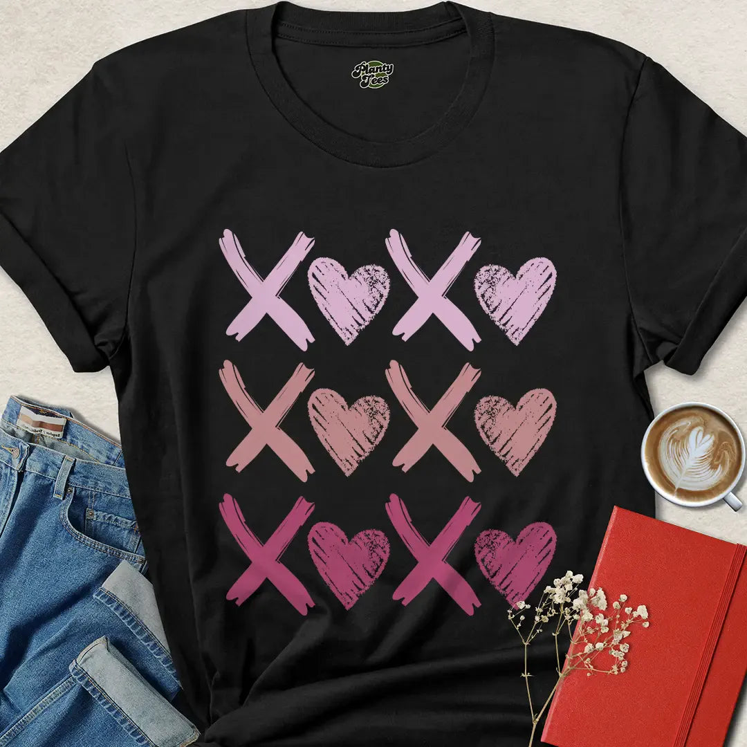XOXO Heart Shirt – Cute Valentine’s Day Tee with Tic-Tac-Toe Design | Vegan & Eco-Friendly | Order Now