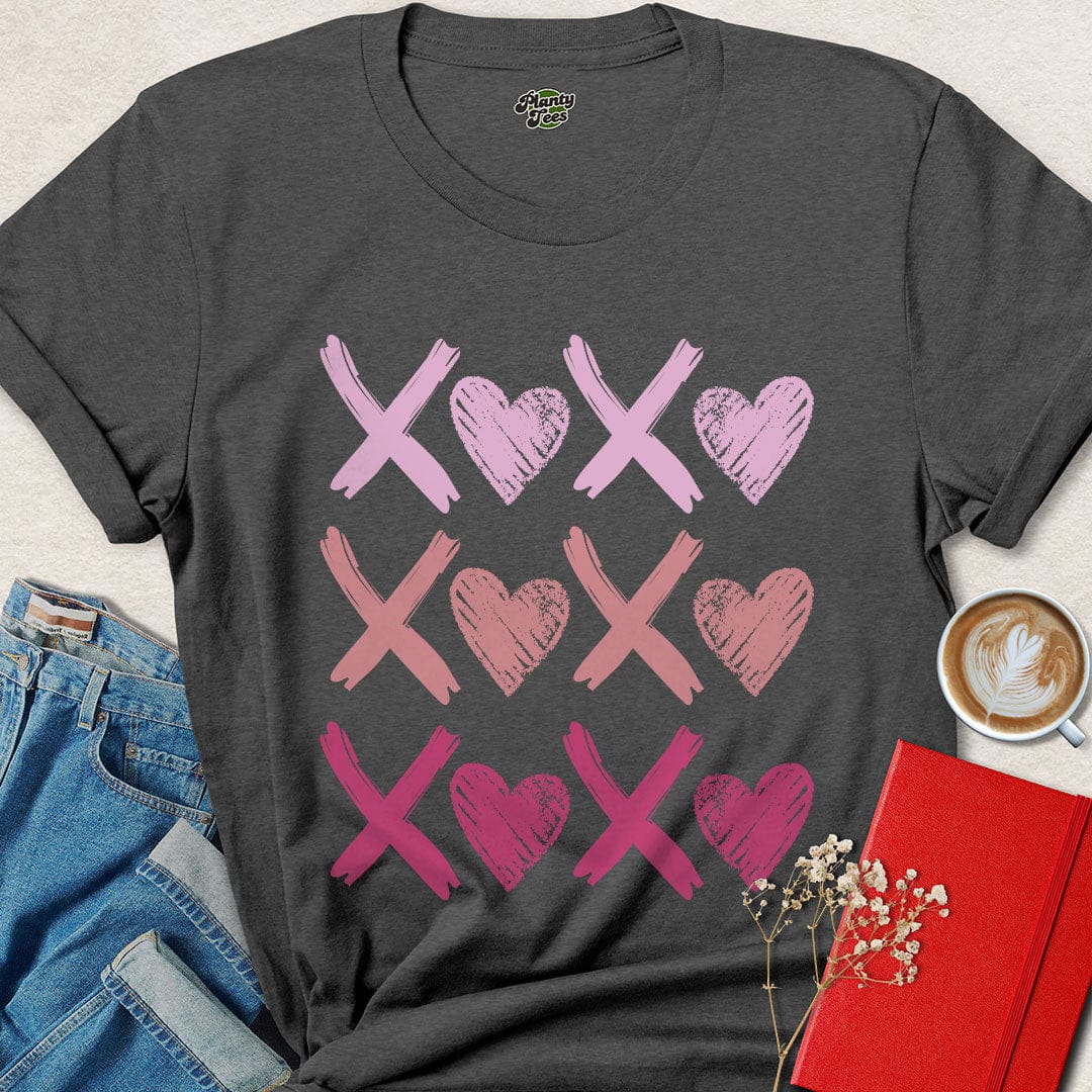 XOXO Heart Shirt – Cute Valentine’s Day Tee with Tic-Tac-Toe Design | Vegan & Eco-Friendly | Order Now