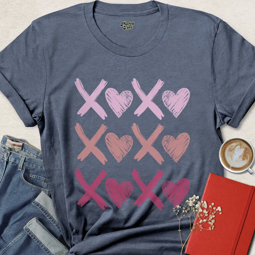 XOXO Heart Shirt – Cute Valentine’s Day Tee with Tic-Tac-Toe Design | Vegan & Eco-Friendly | Order Now