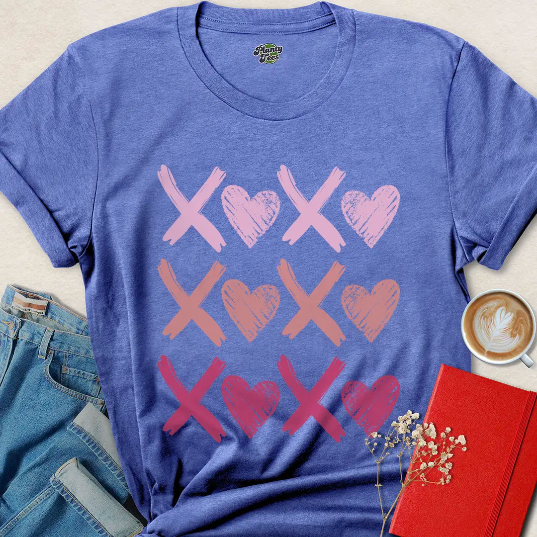 XOXO Heart Shirt – Cute Valentine’s Day Tee with Tic-Tac-Toe Design | Vegan & Eco-Friendly | Order Now