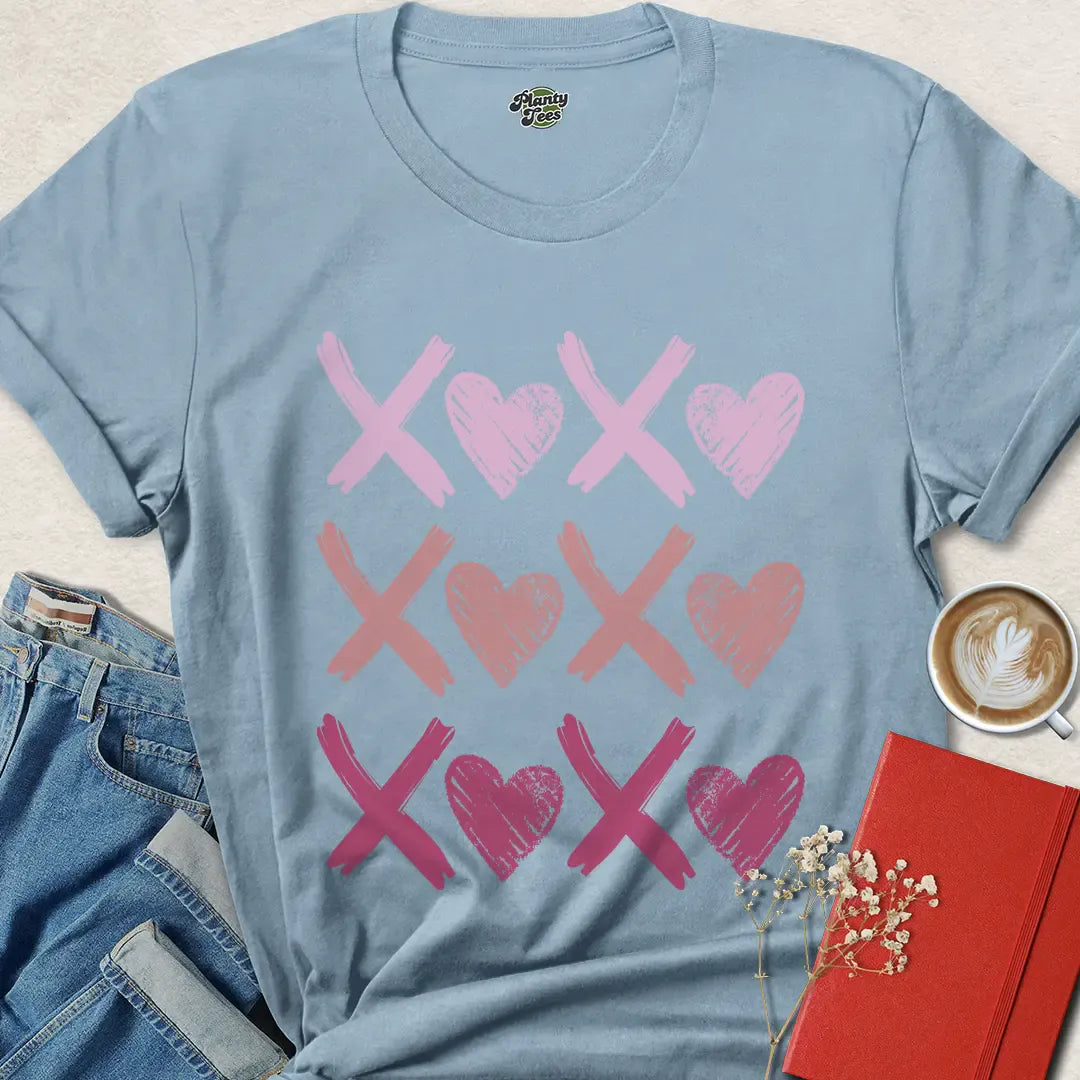 XOXO Heart Shirt – Cute Valentine’s Day Tee with Tic-Tac-Toe Design | Vegan & Eco-Friendly | Order Now